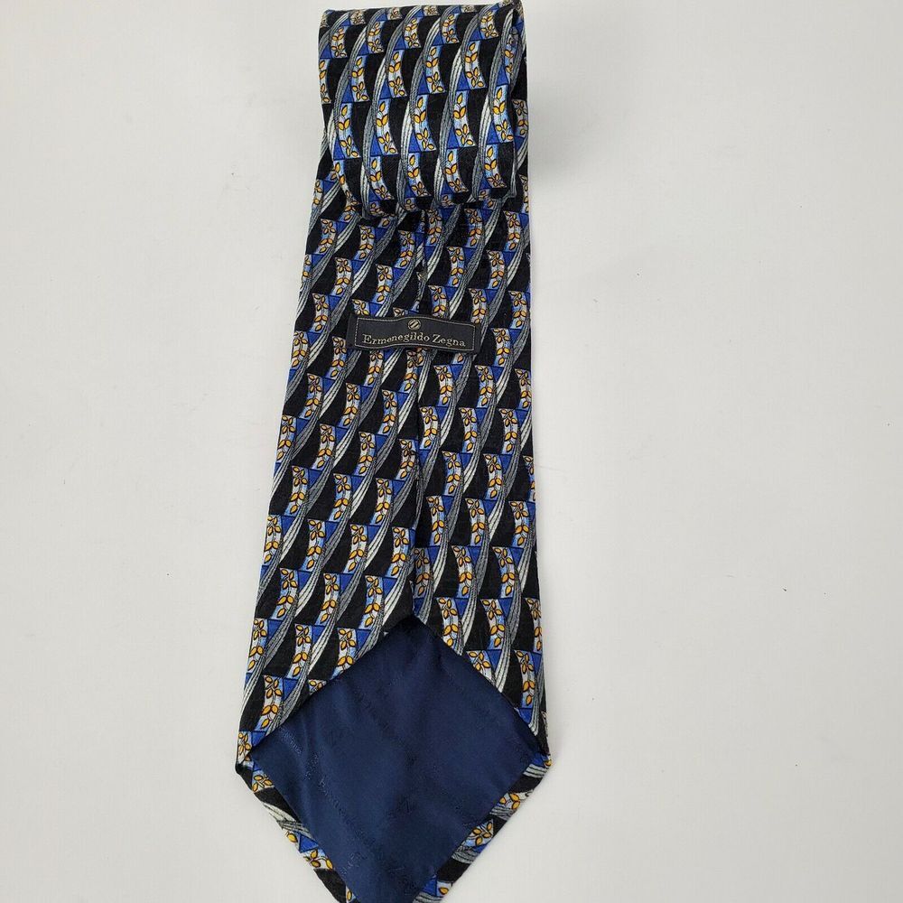 Ermenegildo Zegna Men's Blue‎ Yellow Floral Woven Silk Tie Italy - Picture 3 of 4